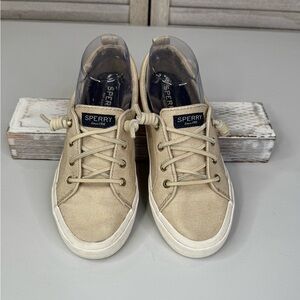 SPERRY Women's Top Sider "Pier Wave" Canvas Boat Shoes Metallic Gold-6.5